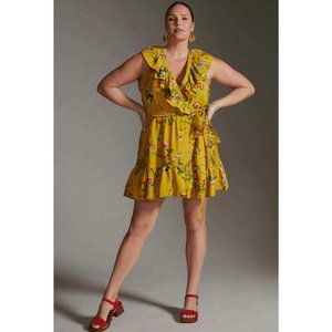 Anthropologie Maeve Golden Wrap Mini Dress